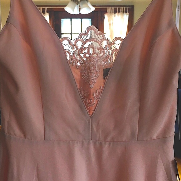 Lulus Light Pink Blush Spaghetti Strap lace embellished skater flow skirt Dress - Picture 8 of 10